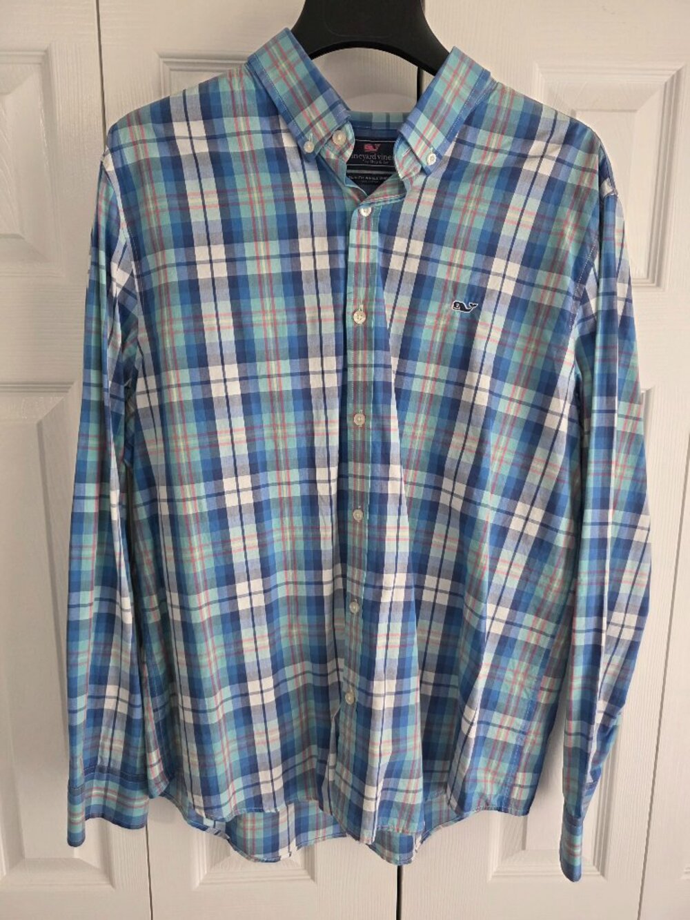 Vineyard Vines Men’s XL Slim Fit Whale Shirt Blue Aqua Plaid Button Down